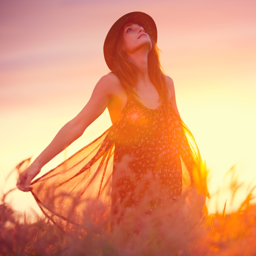 Beautiful Woman In Golden Field At Sunset Ida Andersen Lang 